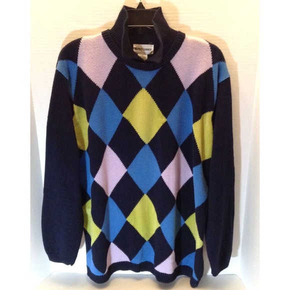 VTG Argyle Winter Sweater Men XL Colorful Preppy Ski Snow Academia Grandpa - Picture 1 of 8